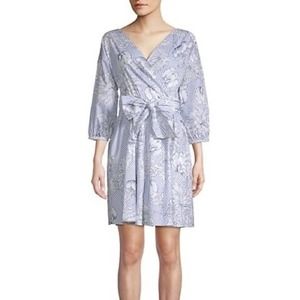 Alexia Admor Blue and White Floral Wrap Dress 3/4 Long Sleeve